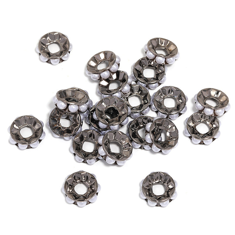 Wholesale 100pcs 17mm Pearl Round Straight Edge Diamond Ring Metal Spacer Beads Spacer